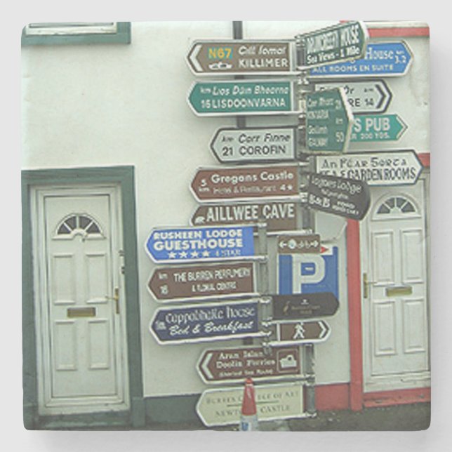 Irish Road Signs, Ireland Marble Coaster. Stone Coaster (Front)