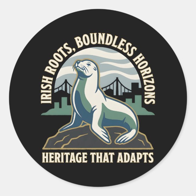 Irish Roots Boundless Horizons Sea Lion Classic Round Sticker (Front)