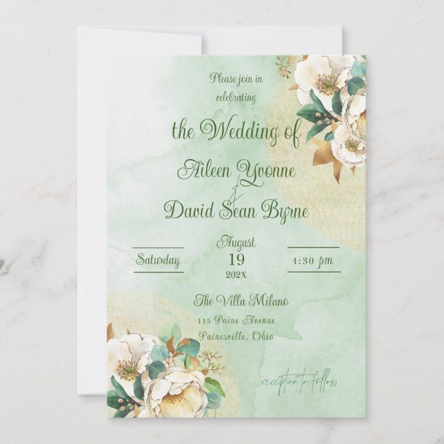 Irish Rose Cream and Gold Wedding Invitation (Front)