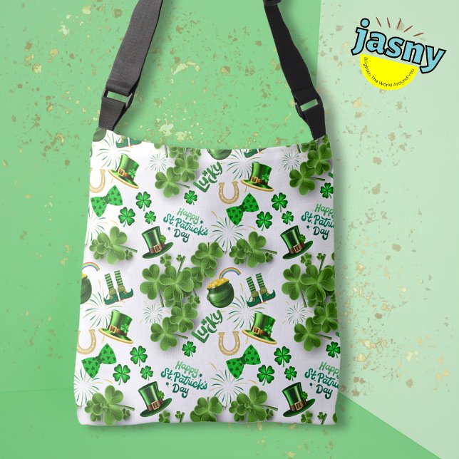 Irish Saint Patrick’s Day Shamrock Green White Crossbody Bag (Creator Uploaded)