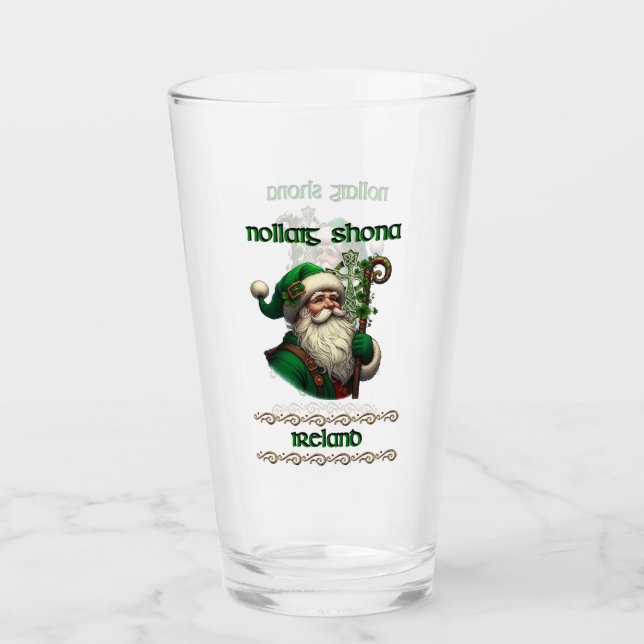 Irish Santa & Celtic Knot Christmas Glass (Front)