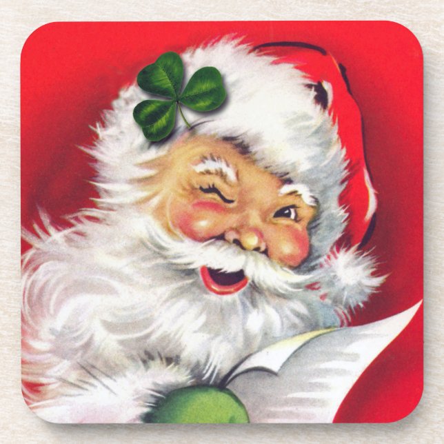 Irish Santa, Irish Christmas, Ireland, Irish  Beverage Coaster (Front)