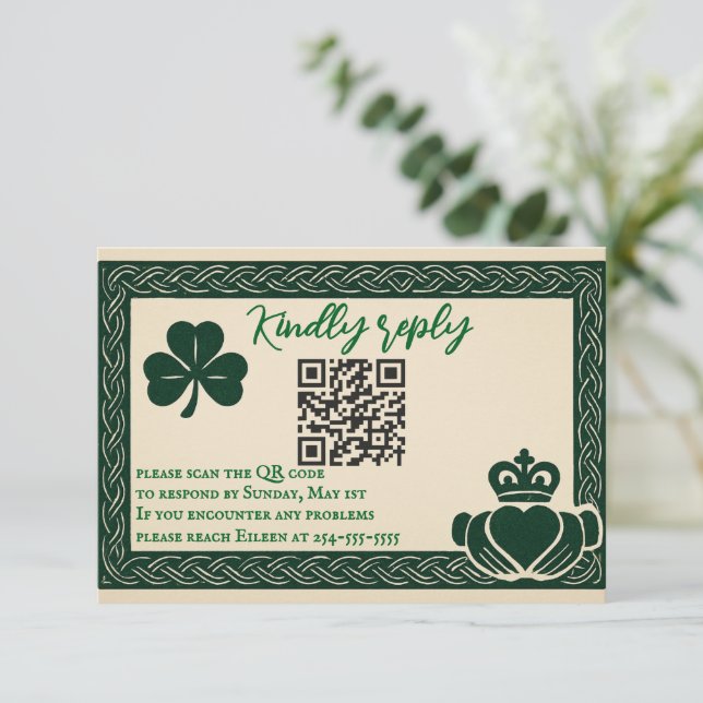Irish Serenity QR Code Wedding RSVP Card (Standing Front)