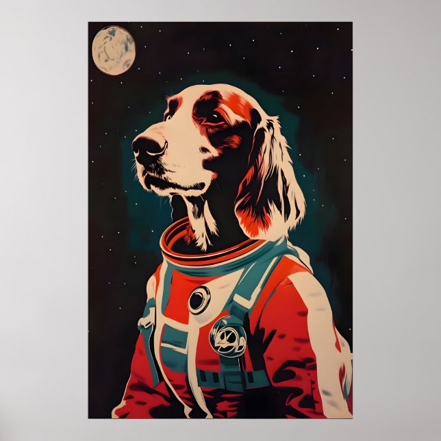 Irish Setter Astronaut Poster, Irish Setter Retro Poster (Front)