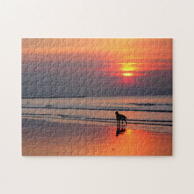 Irish Setter at Sunset by the Irish Sea Puzzle (Horizontal)