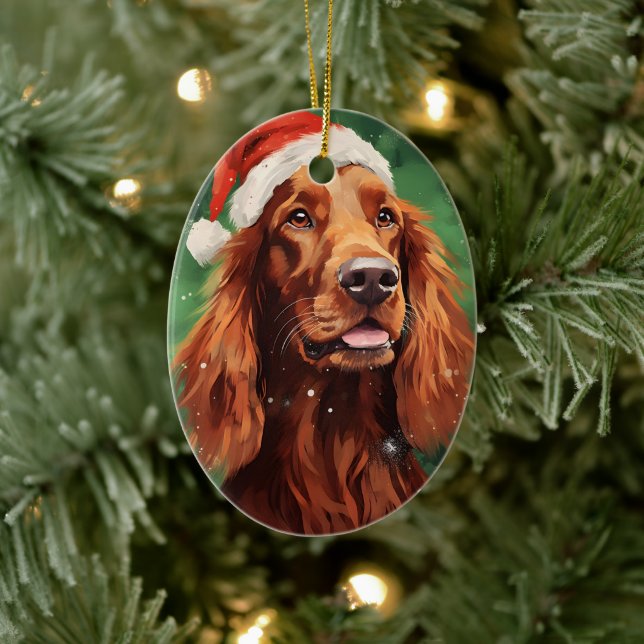 Irish Setter Christmas brush painting artwork Ceramic Ornament (Tree)