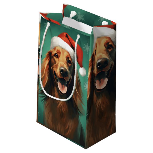 Irish Setter Christmas brush painting artwork Small Gift Bag (Back Angled)