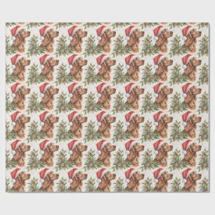 Irish Setter Christmas Holly Watercolor Wrapping Paper