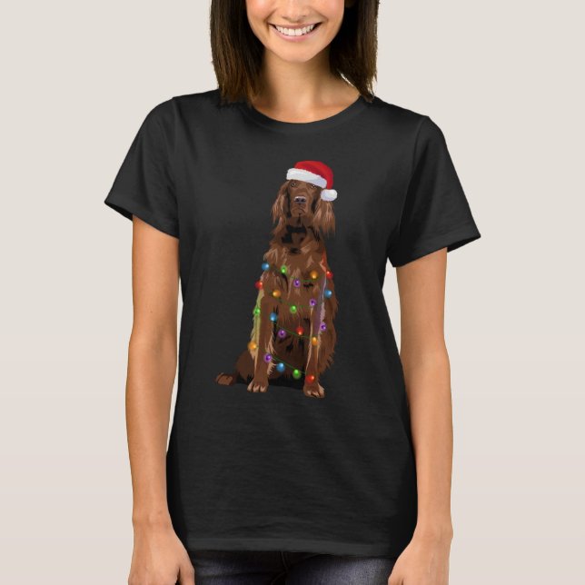 Irish Setter Christmas Lights Xmas Dog Lover Santa T-Shirt (Front)
