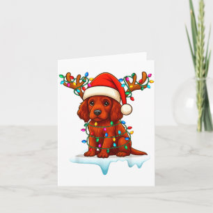 Irish Setter Christmas Santa Hat Reindeer Lights P Card