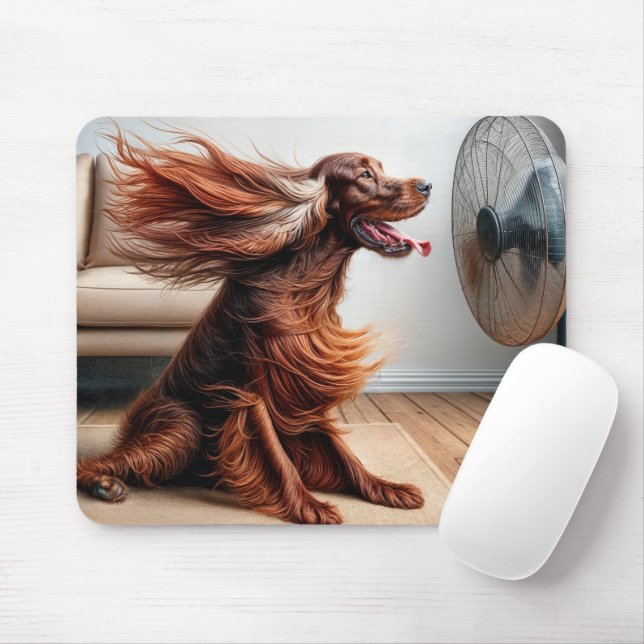 Irish Setter Cooling Off By a Fan Mouse Pad (With Mouse)