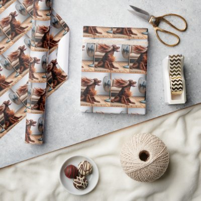 Irish Setter Cooling Off By a Fan Wrapping Paper