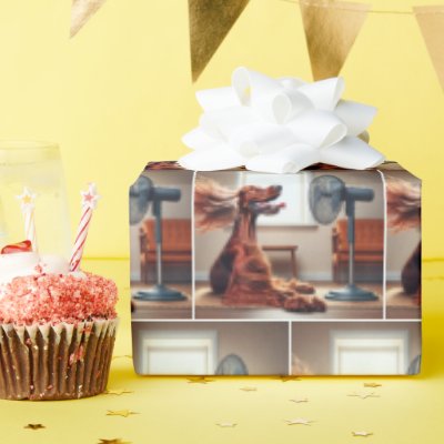 Irish Setter Cooling Off In Front of a Fan Wrapping Paper