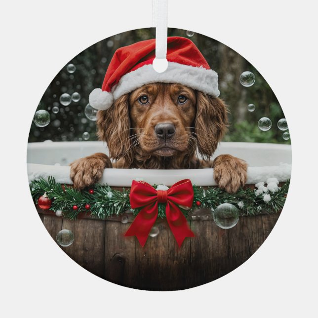 Irish Setter Cute Christmas Holiday Dog Glass Ornament (Back)