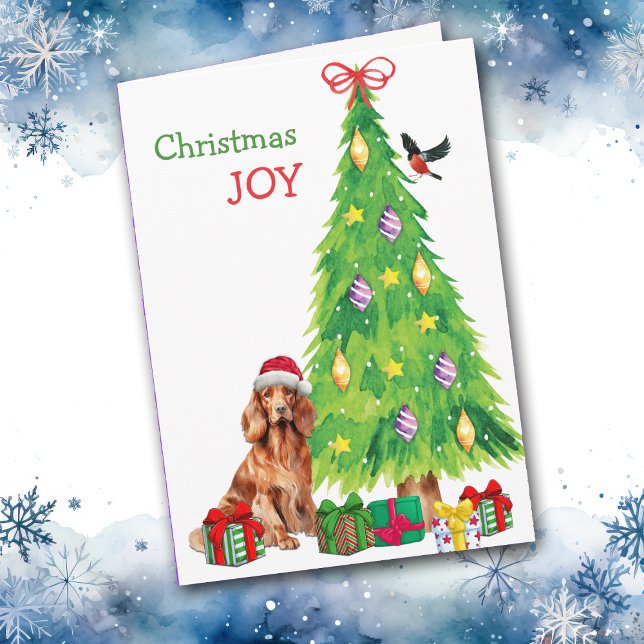 Irish Setter Dog, Bird and Christmas Tree Holiday Card (Creator Uploaded)