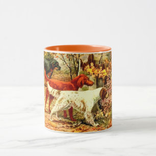 Irish setter dog hunting in the fall mug
