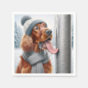 Irish Setter Dog Licking A Frozen Pole Napkins
