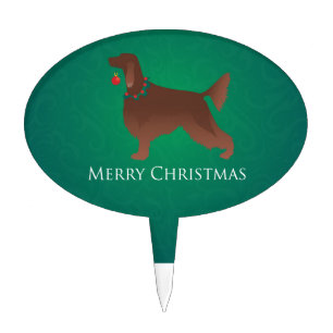 Irish Setter Dog Merry Christmas Design Cake Topper