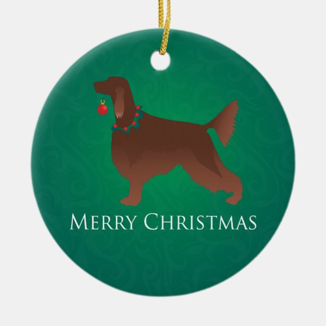 Irish Setter Dog Merry Christmas Design Ceramic Ornament (Front)