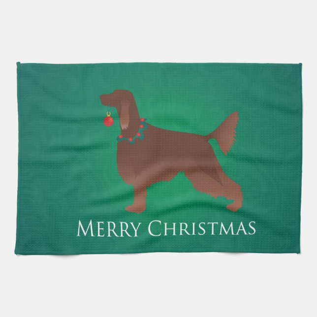 Irish Setter Dog Merry Christmas Design Kitchen Towel (Horizontal)