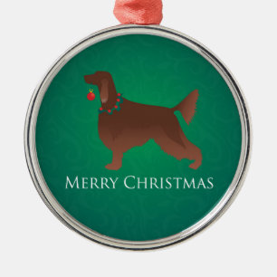 Irish Setter Dog Merry Christmas Design Metal Ornament