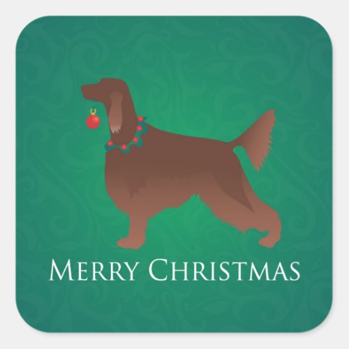 Irish Setter Dog Merry Christmas Design Square Sticker