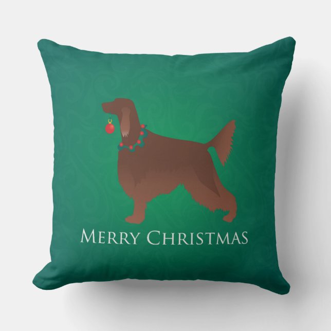 Irish Setter Dog Merry Christmas Design Throw Pillow (Front)
