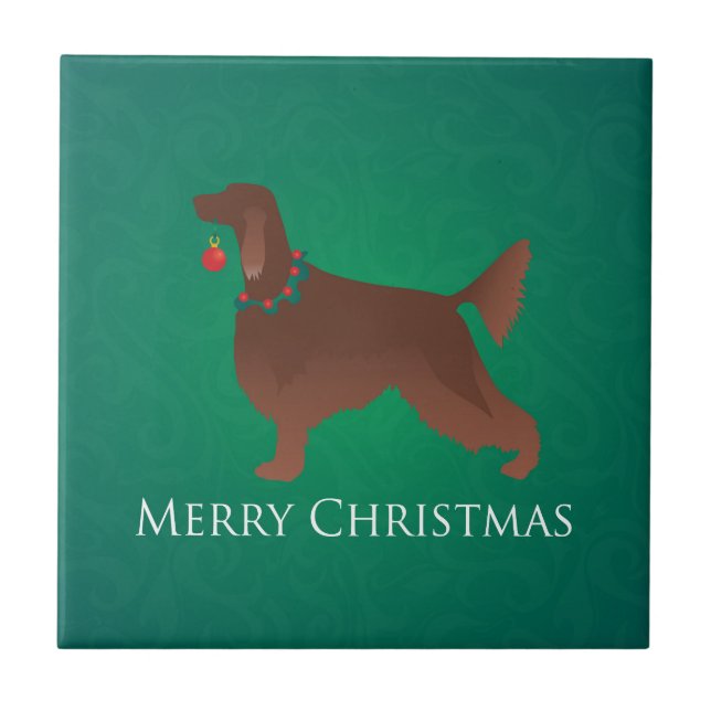 Irish Setter Dog Merry Christmas Design Tile (Front)