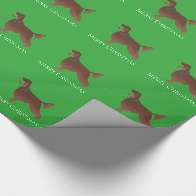 Irish Setter Dog Merry Christmas Design Wrapping Paper (Corner)