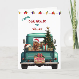 Irish Setter Dog Retro Farm Truck Christmas Card