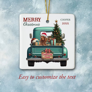 Irish Setter Dog Retro Truck Christmas Ceramic Ornament