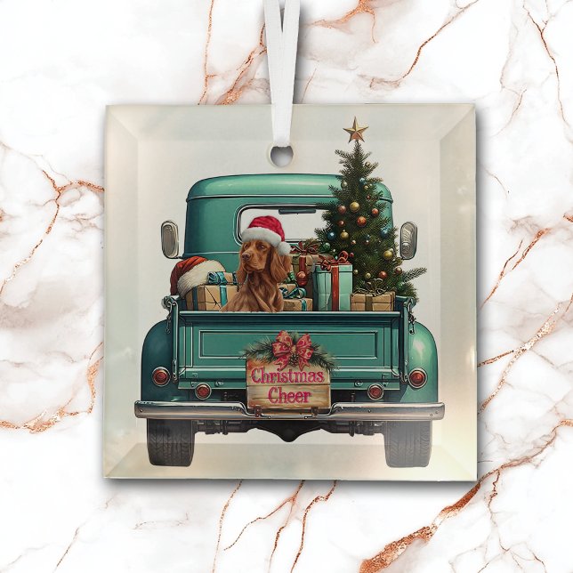 Irish Setter Dog Retro Truck Christmas Glass Ornament (Creator Uploaded)