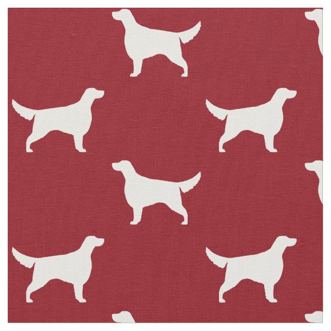Irish Setter Dog Silhouettes Pattern Red and White Fabric (Close Up)