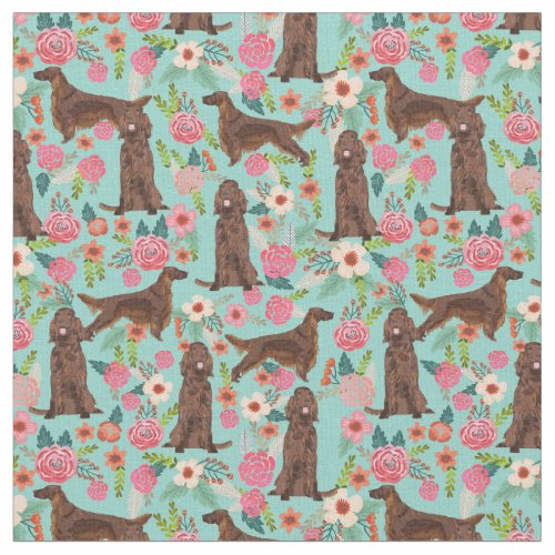 Irish setter dog vintage florals mint fabric