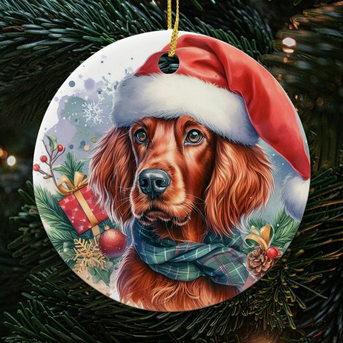 Irish Setter Dog Watercolor Christmas Ceramic Ornament