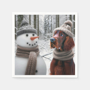 Irish Setter Dog With a Snowman Napkins