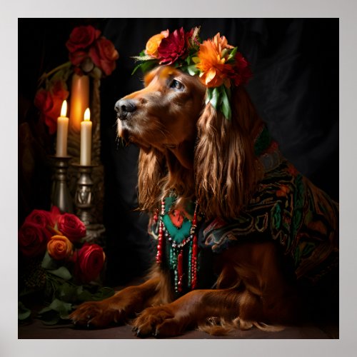 Irish Setter Dressed Like Day of the Death Custom Poster