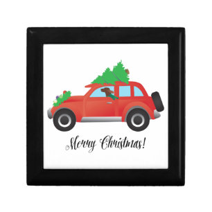 Irish Setter Driving a Car with a tree on top. Jewelry Box