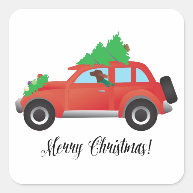 Irish Setter Driving a Car with a tree on top. Square Sticker (Front)