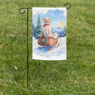 Irish Setter Enjoying Christmas Sleigh Ride Winter Garden Flag