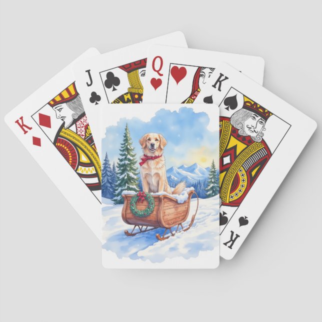 Irish Setter Enjoying Christmas Sleigh Ride Winter Poker Cards (Back)