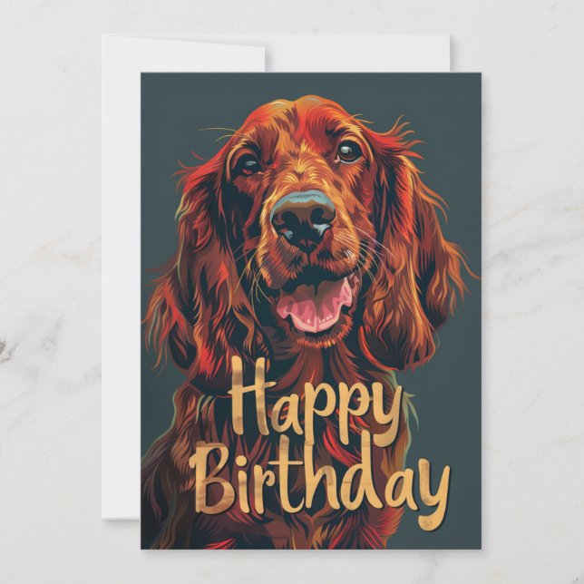 Irish Setter Happy Birthday Holiday Card (Front)