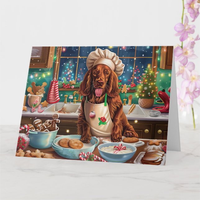 Irish Setter Holiday Baking: Festive Christmas  Card (Orchid)