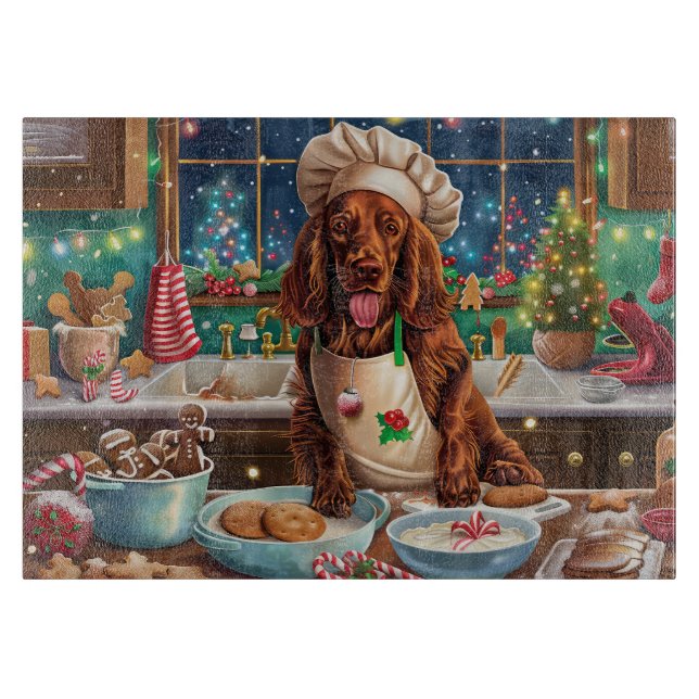 Irish Setter Holiday Baking: Festive Christmas  Cutting Board (Front)