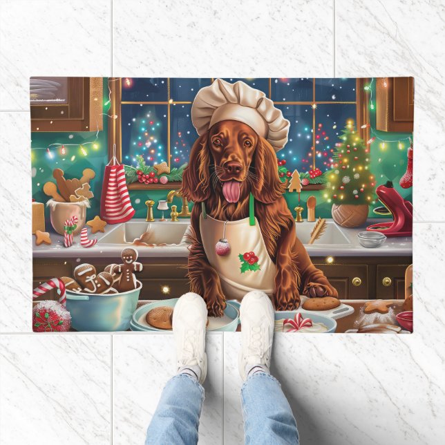Irish Setter Holiday Baking: Festive Christmas  Doormat (Indoor)
