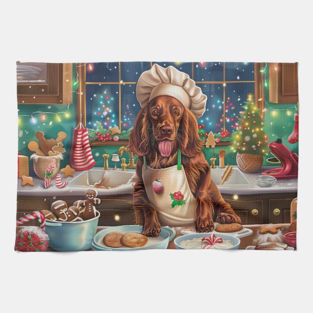 Irish Setter Holiday Baking: Festive Christmas  Kitchen Towel (Horizontal)