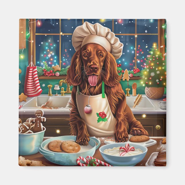 Irish Setter Holiday Baking: Festive Christmas  Magnet (Front)