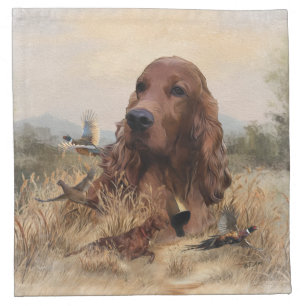 Irish Setter Hunting Pheasant ,Art Cloth Napkin