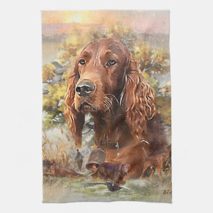 Irish Setter Hunting Pheasant ,Art Kitchen Towel