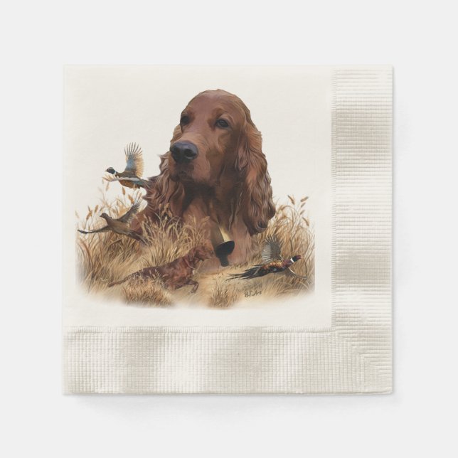Irish Setter Hunting Pheasant ,Art Napkins (Front)